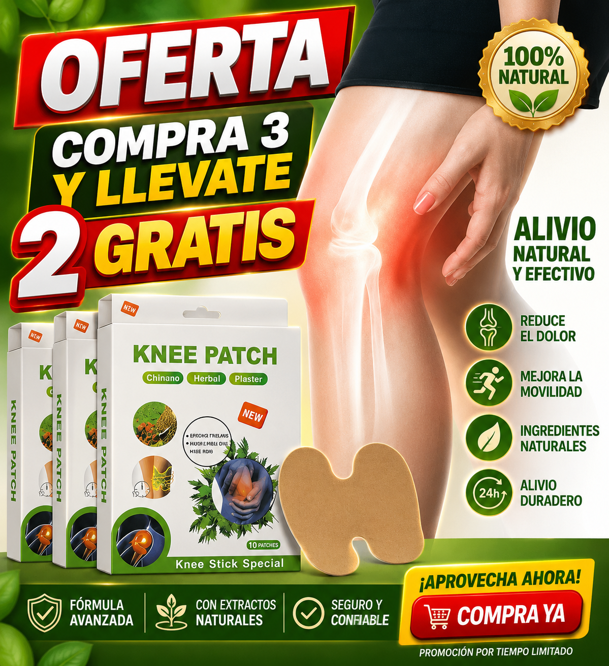 PARCHE PARA RODILLA - COMPRA 3 Y LLEVATE 2 GRATIS (50 parches total)